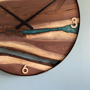 *NEW // 30” Black Walnut Live Edge Wood Clock ft. Teal Epoxy Inlay
