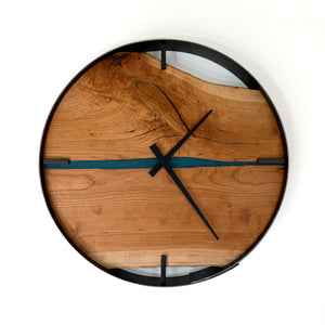 18” Cherry Live Edge Wood Clock ft. Metallic Teal Inlay