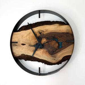 *NEW // 18” Black Walnut Live Edge Wood Wall Clock ft. Turquoise Epoxy Inlay
