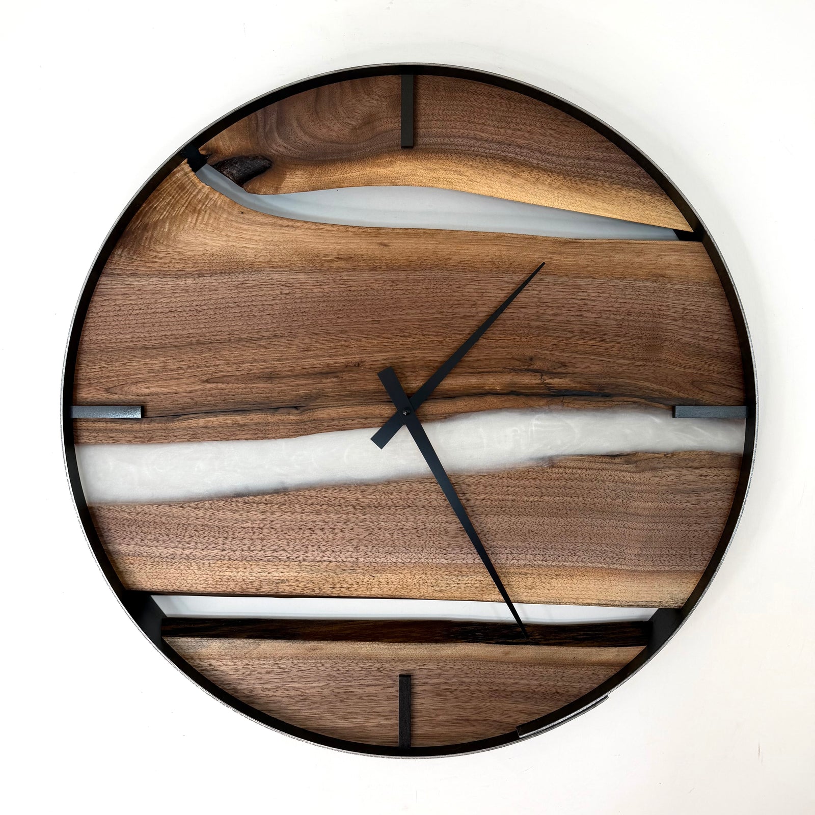 *NEW // 21” Black Walnut Live Edge Wood Clock ft. White Epoxy Inlay