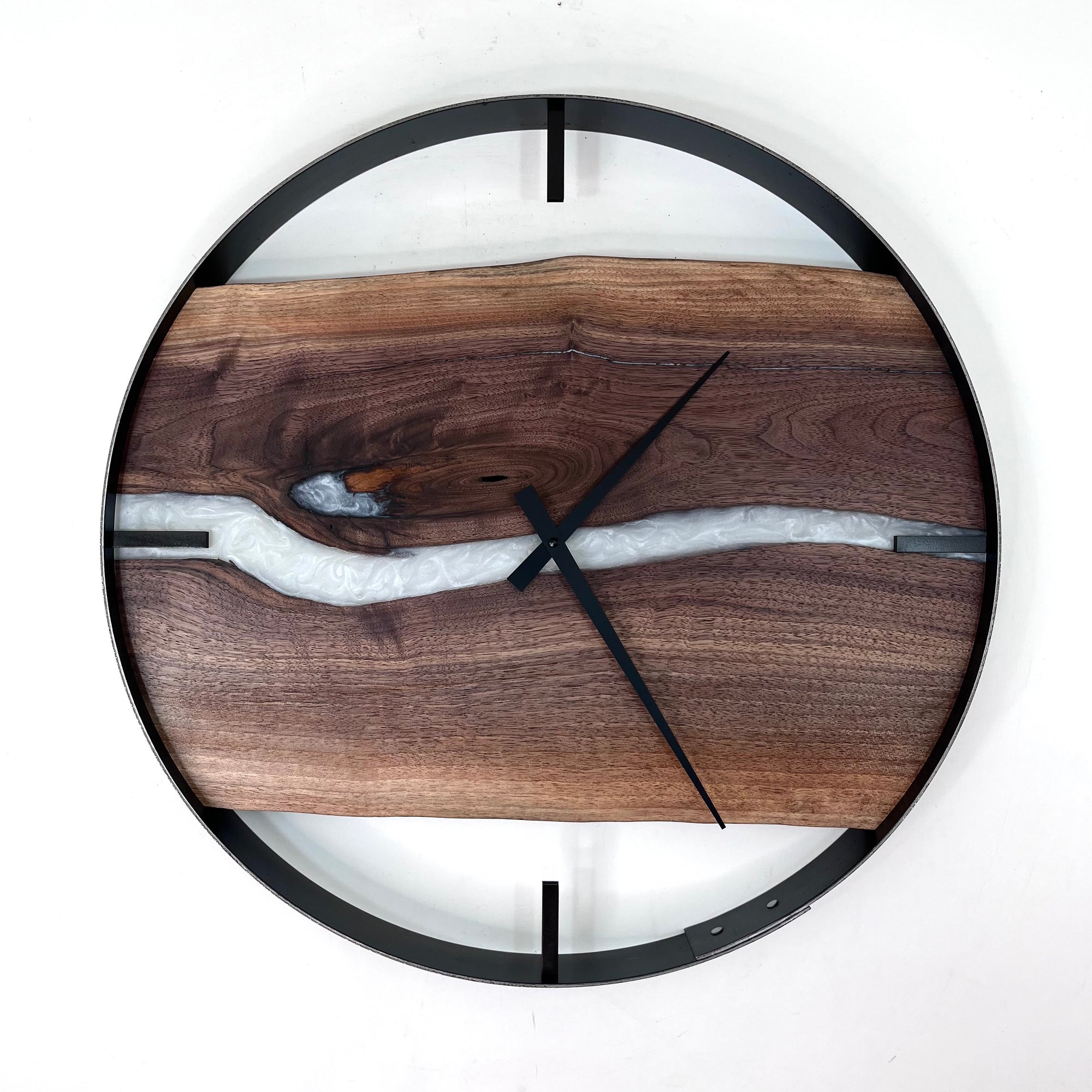 *RESERVED // 21” Black Walnut Live Edge Wood Clock ft. White Epoxy Inlay