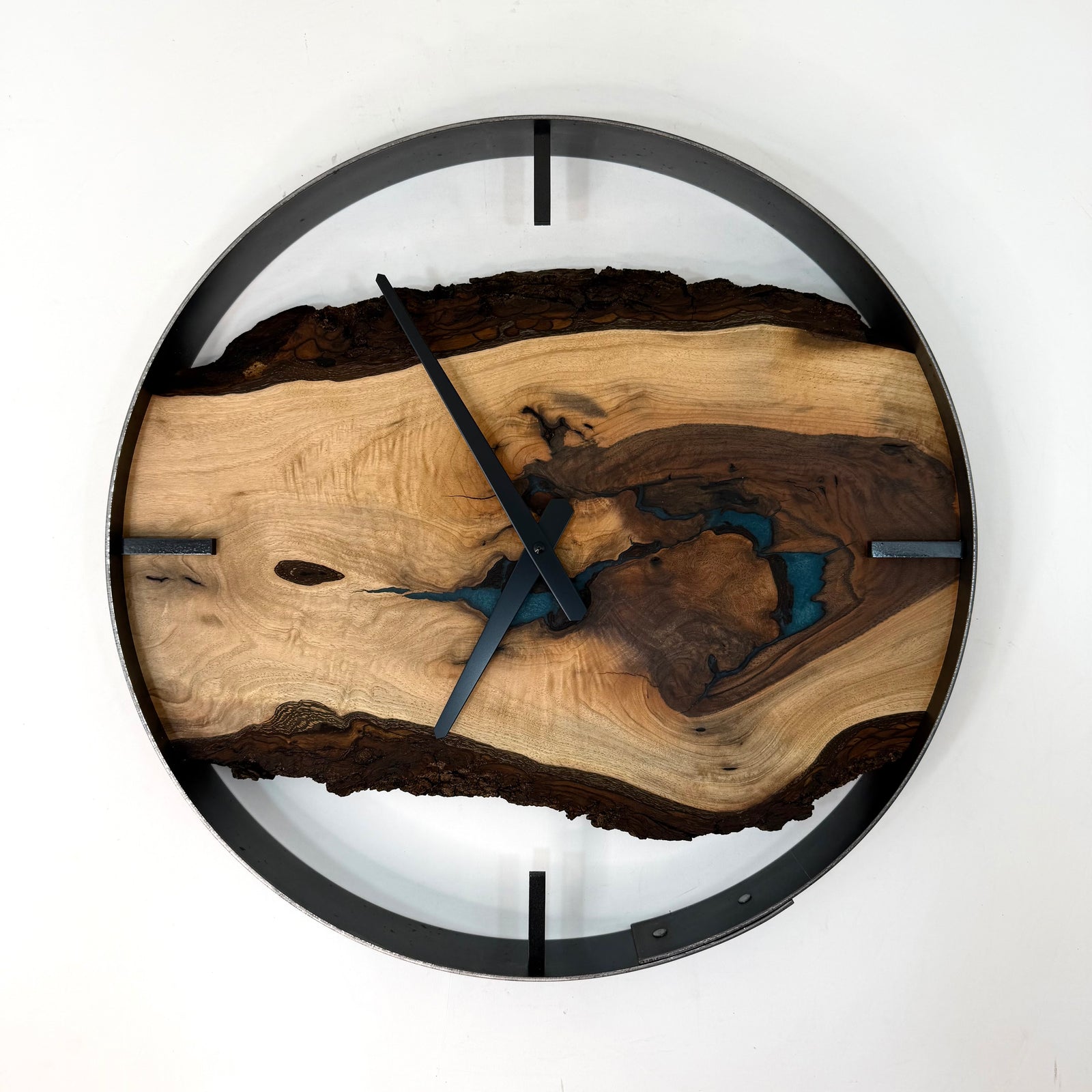 *NEW // 18” Black Walnut Live Edge Wood Wall Clock ft. Turquoise Epoxy Inlay