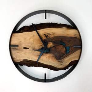*NEW // 18” Black Walnut Live Edge Wood Wall Clock ft. Turquoise Epoxy Inlay