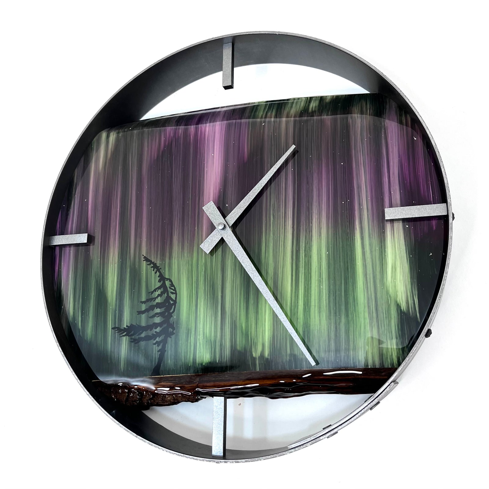 *NEW // 14” Northern Lights Live Edge Black Walnut Wood Wall Clock