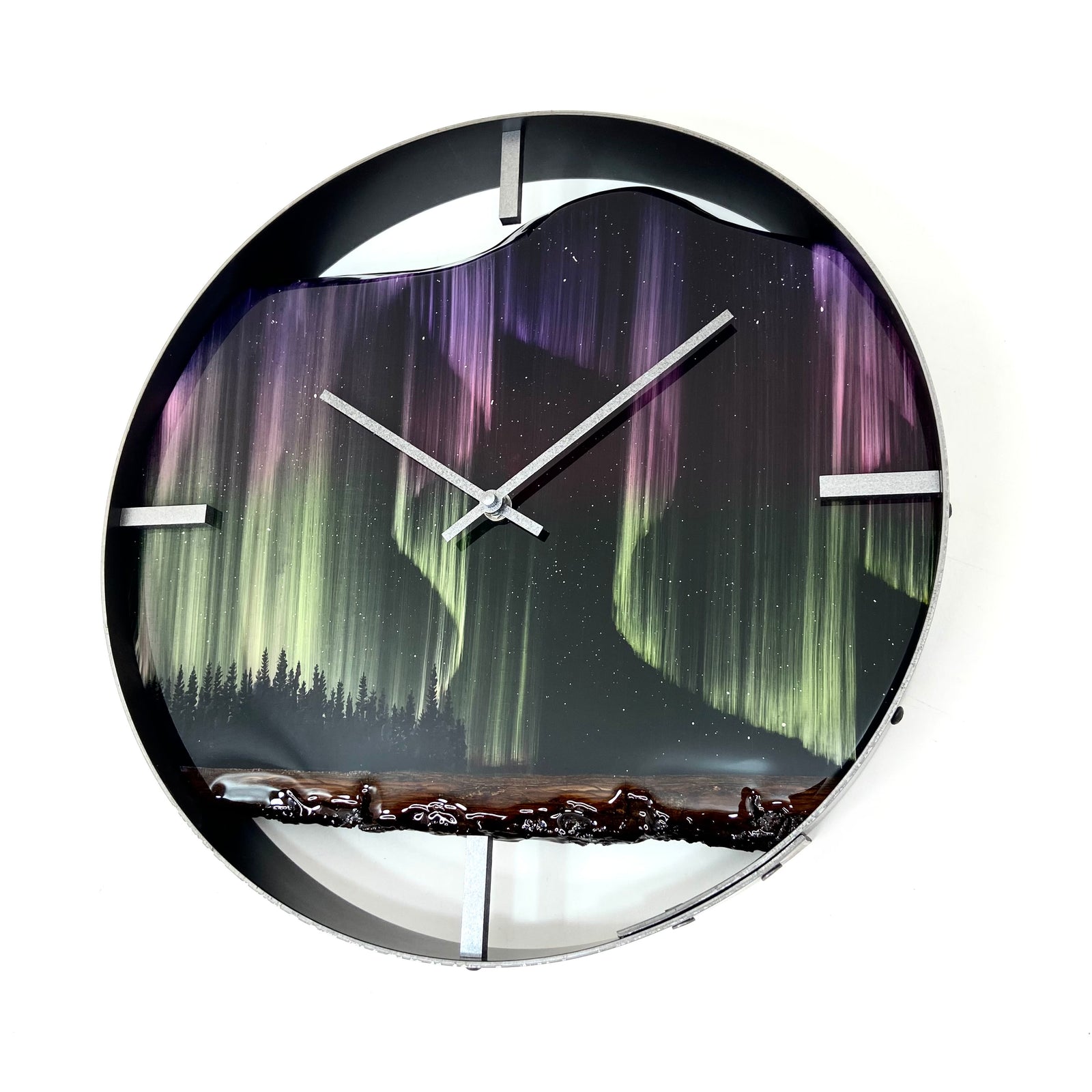 14” Northern Lights Live Edge Black Walnut Wood Wall Clock