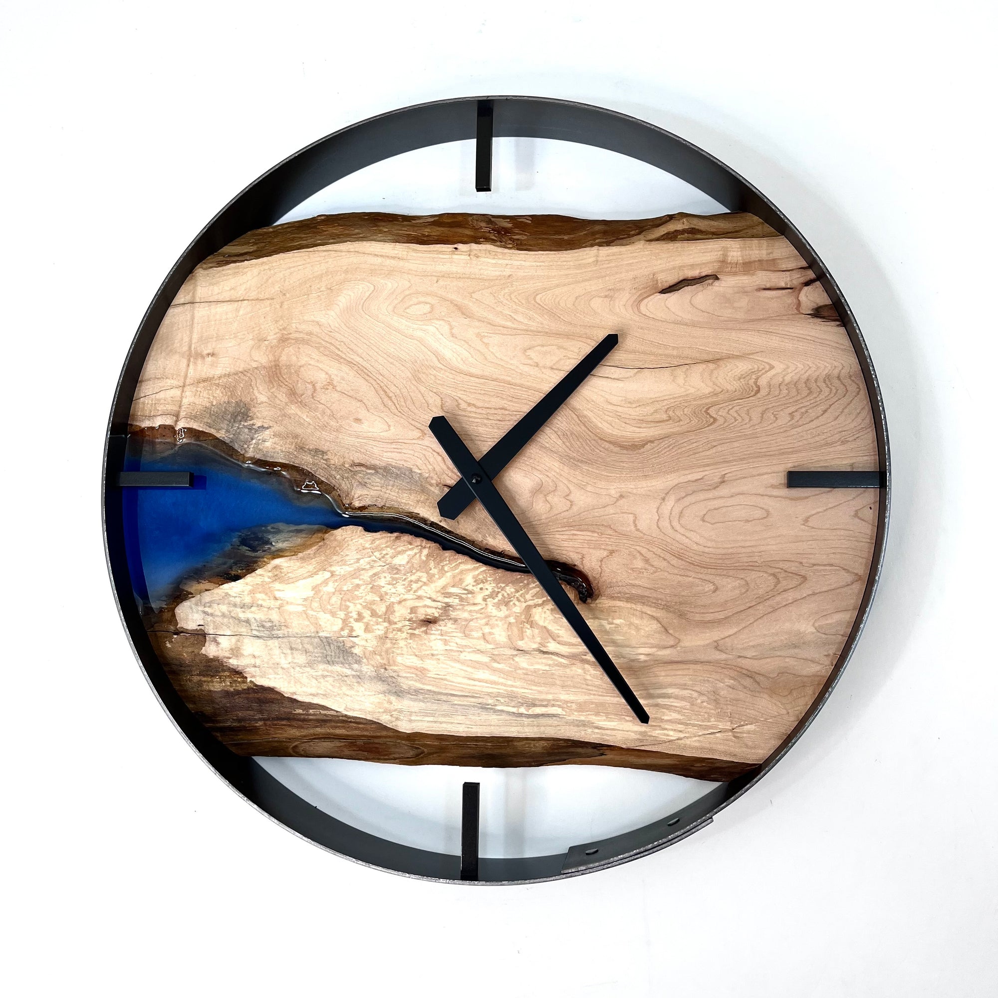 *NEW // 18” Ambrosia Maple Live Edge Wood Clock ft. Metallic Blue Inlay