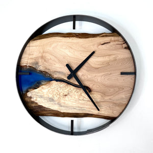 *NEW // 18” Ambrosia Maple Live Edge Wood Clock ft. Metallic Blue Inlay