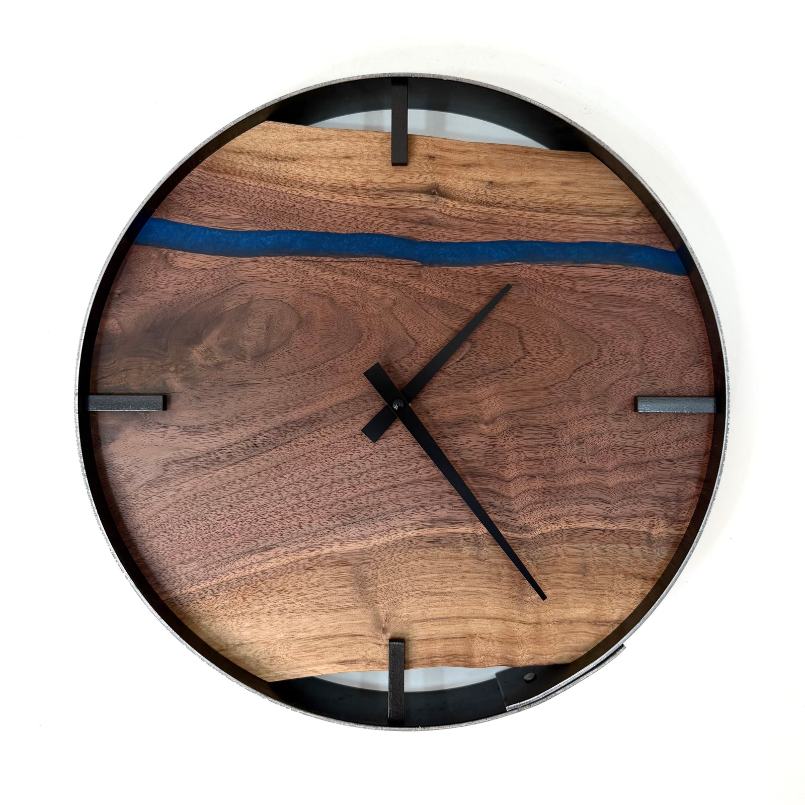 *NEW // 14” Black Walnut Live Edge Wood Wall Clock ft. Metallic Blue Inlay