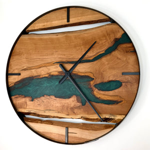 *NEW // 30” Cherry Live Edge Wood Clock ft. Green Epoxy Inlay
