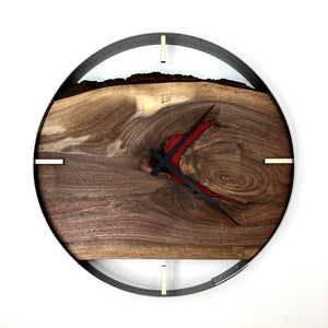 *NEW // 21” Black Walnut Live Edge Wood Clock ft. Red Epoxy Inlay