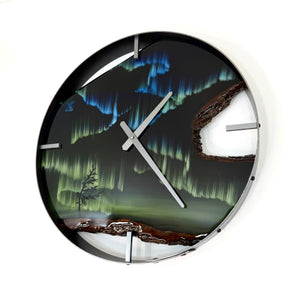 *NEW // 18” Northern Lights Live Edge Black Walnut Wood Wall Clock