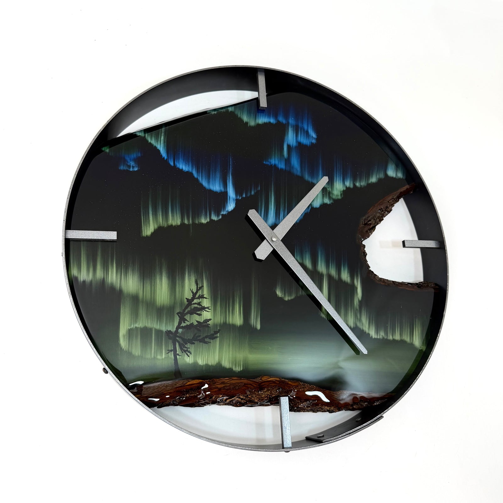 *NEW // 18” Northern Lights Live Edge Black Walnut Wood Wall Clock