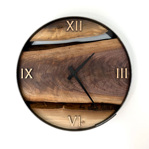 14” Black Walnut Live Edge Wood Wall Clock