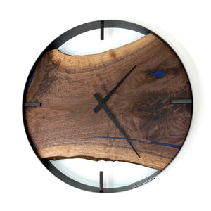*NEW // 21” Black Walnut Live Edge Wood Clock ft. Blue Epoxy Inlay