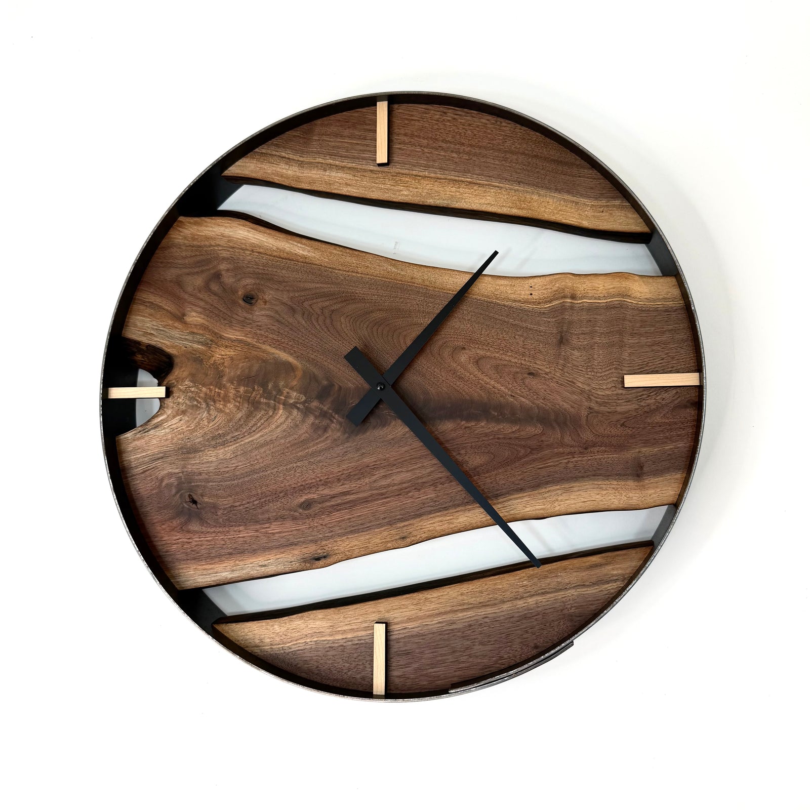 18” Black Walnut Live Edge Wood Clock | Handmade Rustic Modern Wall Decor