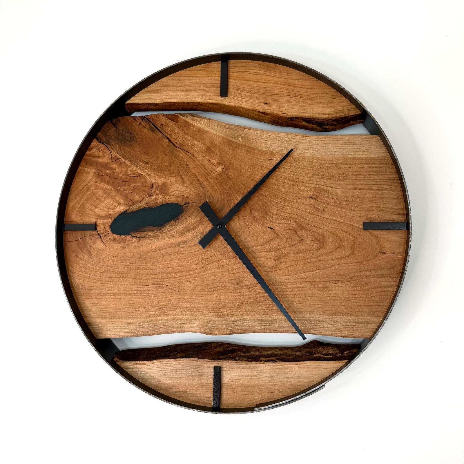 *NEW // 18” Black Cherry Live Edge Wood Clock ft. Green Epoxy Inlay