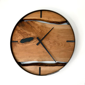 *NEW // 18” Black Cherry Live Edge Wood Clock ft. Green Epoxy Inlay