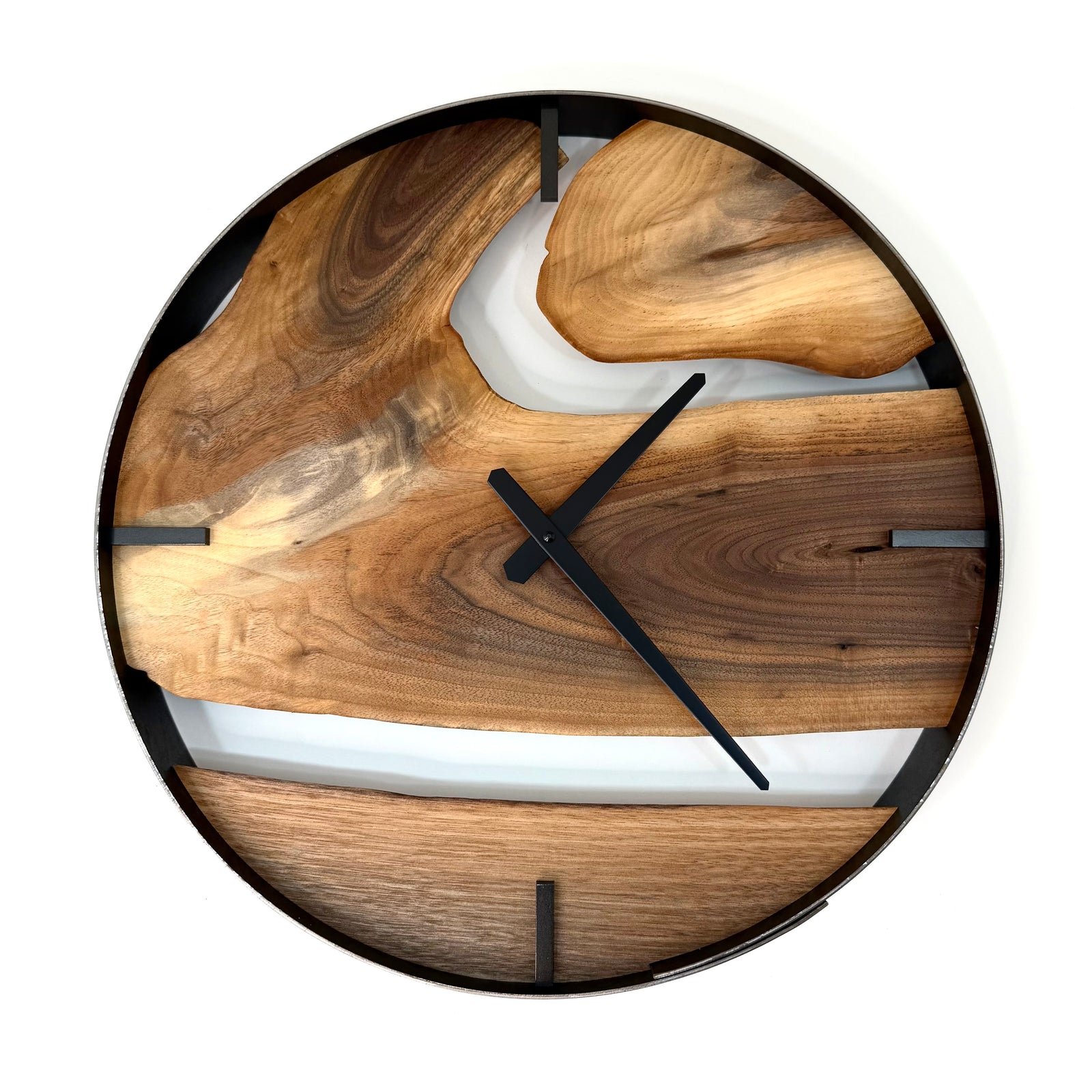 18” Black Walnut Live Edge Wood Clock | Handmade Rustic Modern Wall Decor