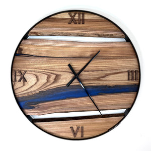 *NEW // 25” Black Walnut Live Edge Wood Clock ft. Blue Epoxy Inlay
