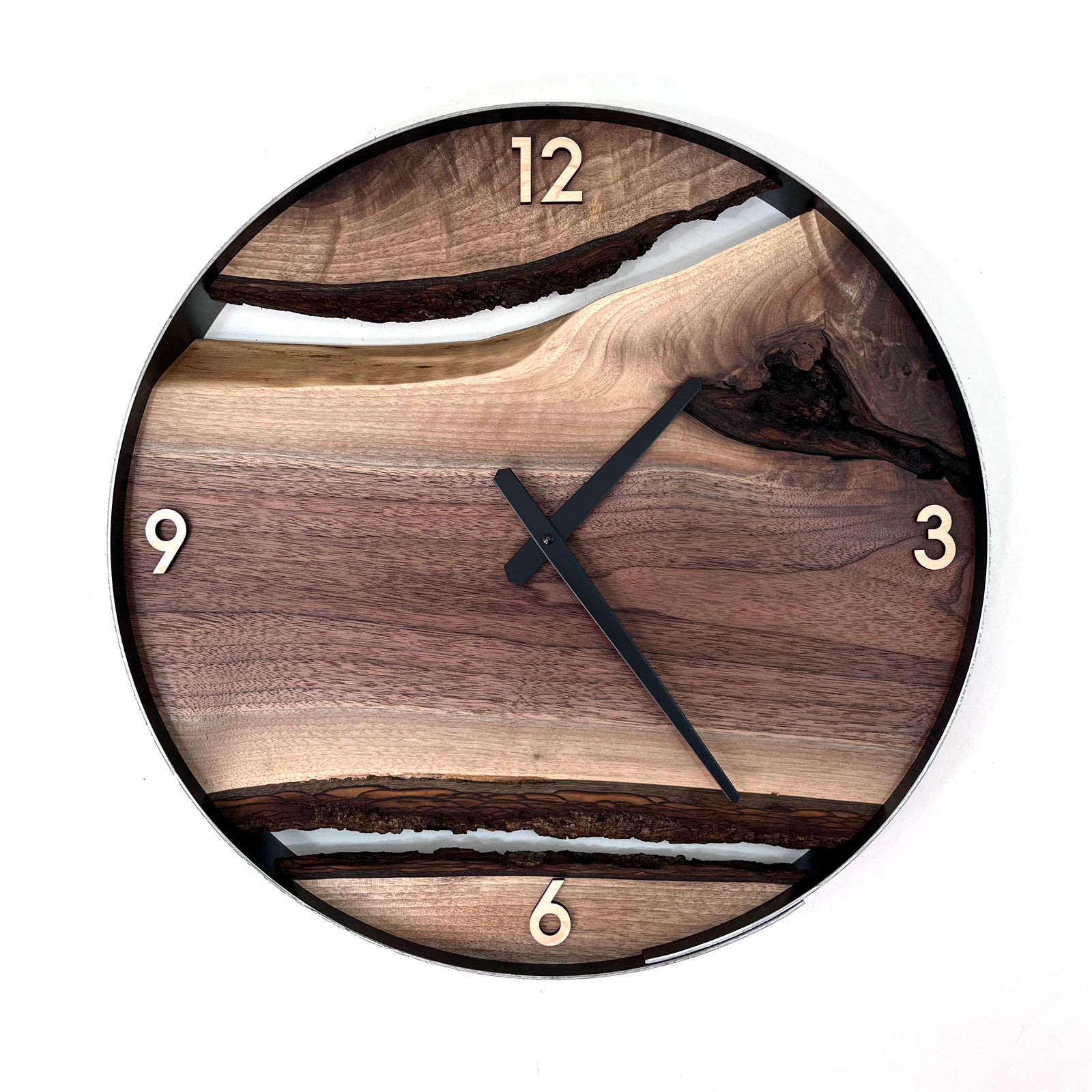*NEW // 18” Black Walnut Live Edge Wood Clock