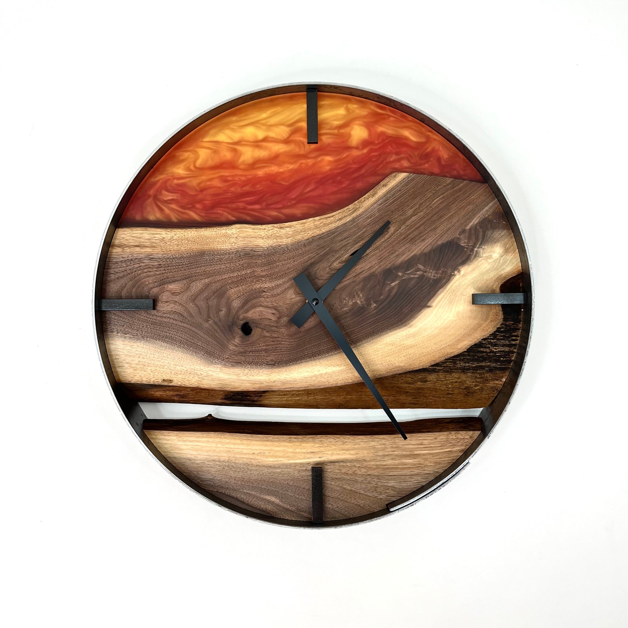 *NEW // 14” Black Walnut Live Edge Wood Wall Clock ft. Sunrise Epoxy Inlay