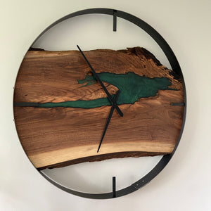 34” Walnut Live Edge Wood Clock ft. Griffins Fury Epoxy Inlay