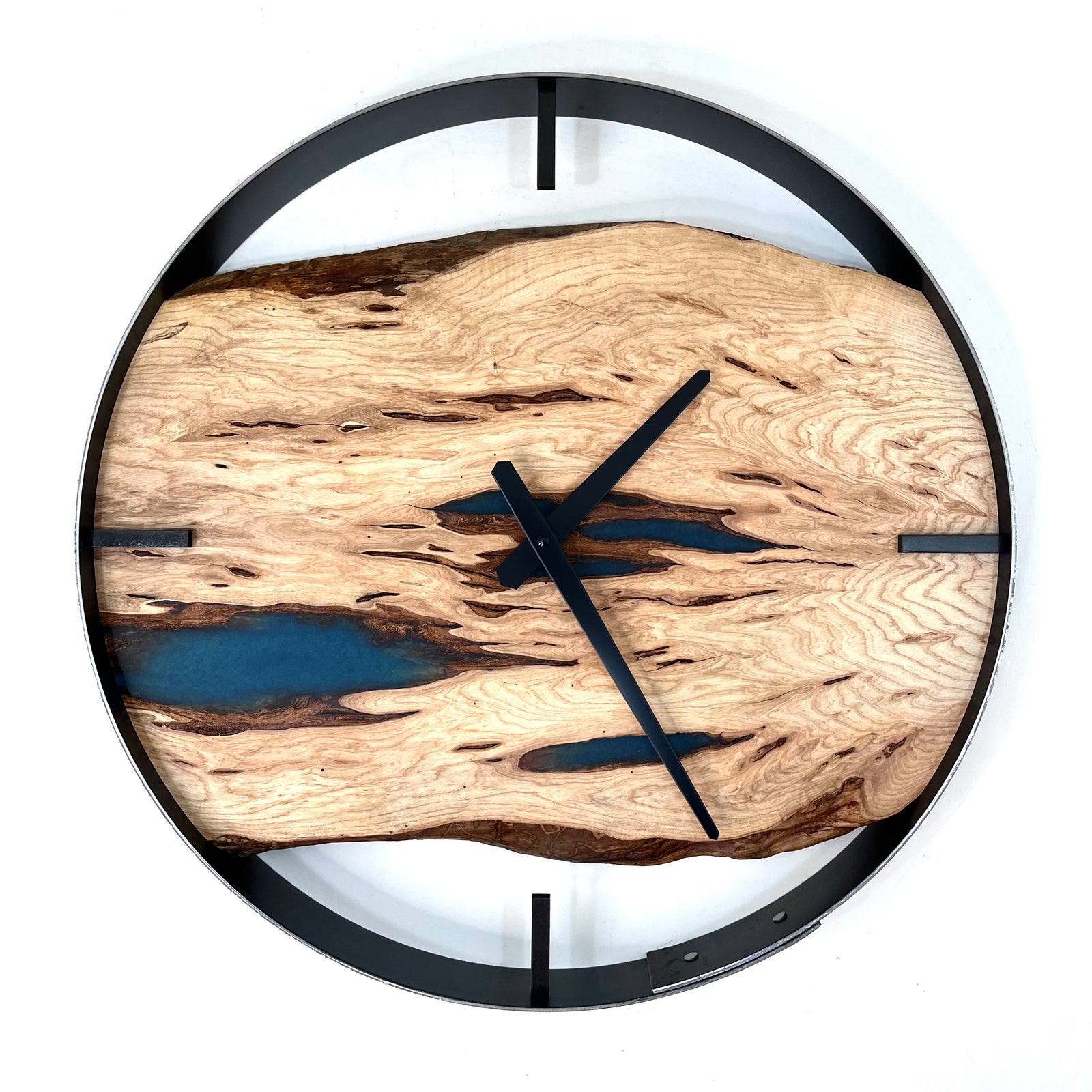 *NEW // 18” Ash Live Edge Wood Wall Clock ft. Metallic Teal Epoxy Inlay