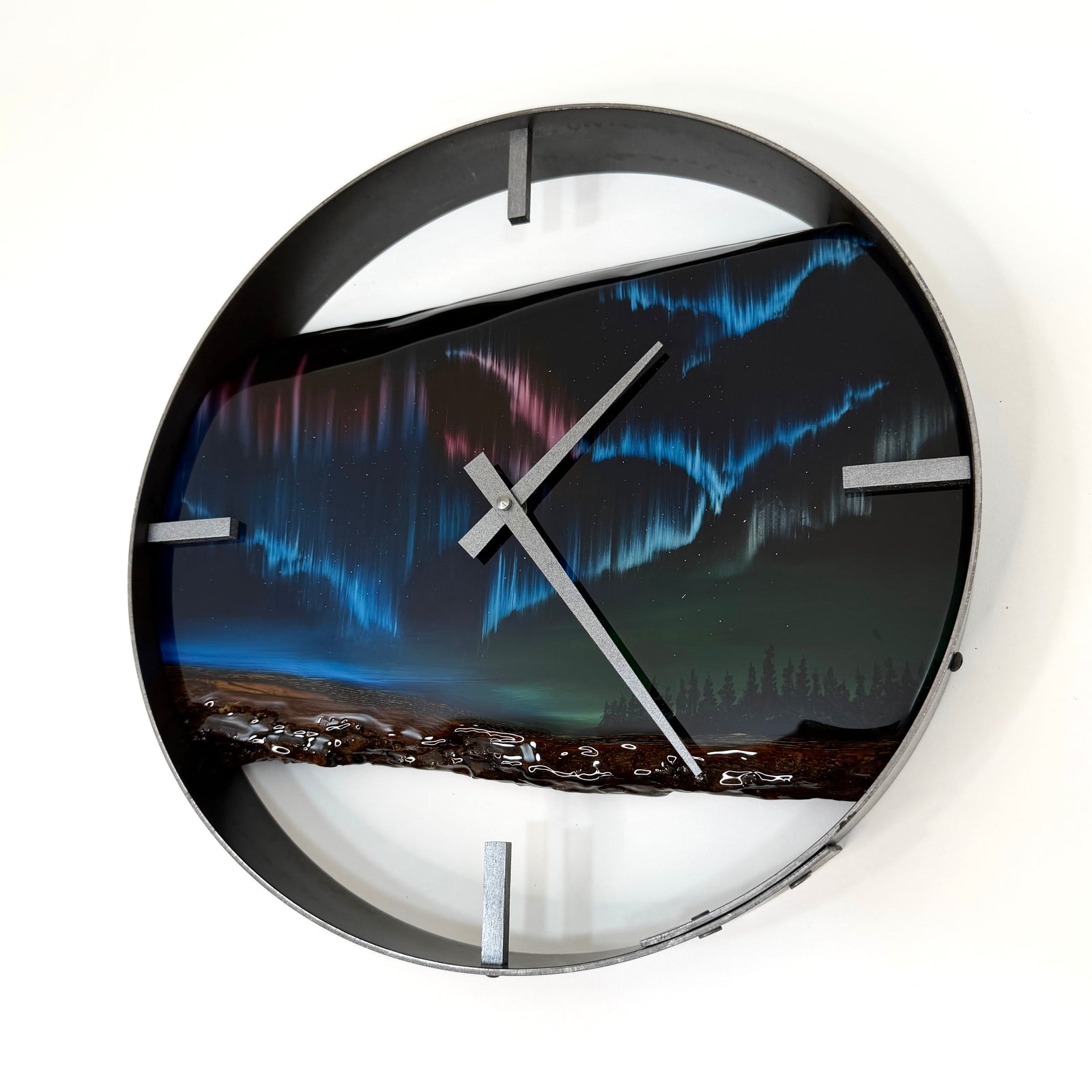 *NEW // 14” Northern Lights Live Edge Black Walnut Wood Wall Clock