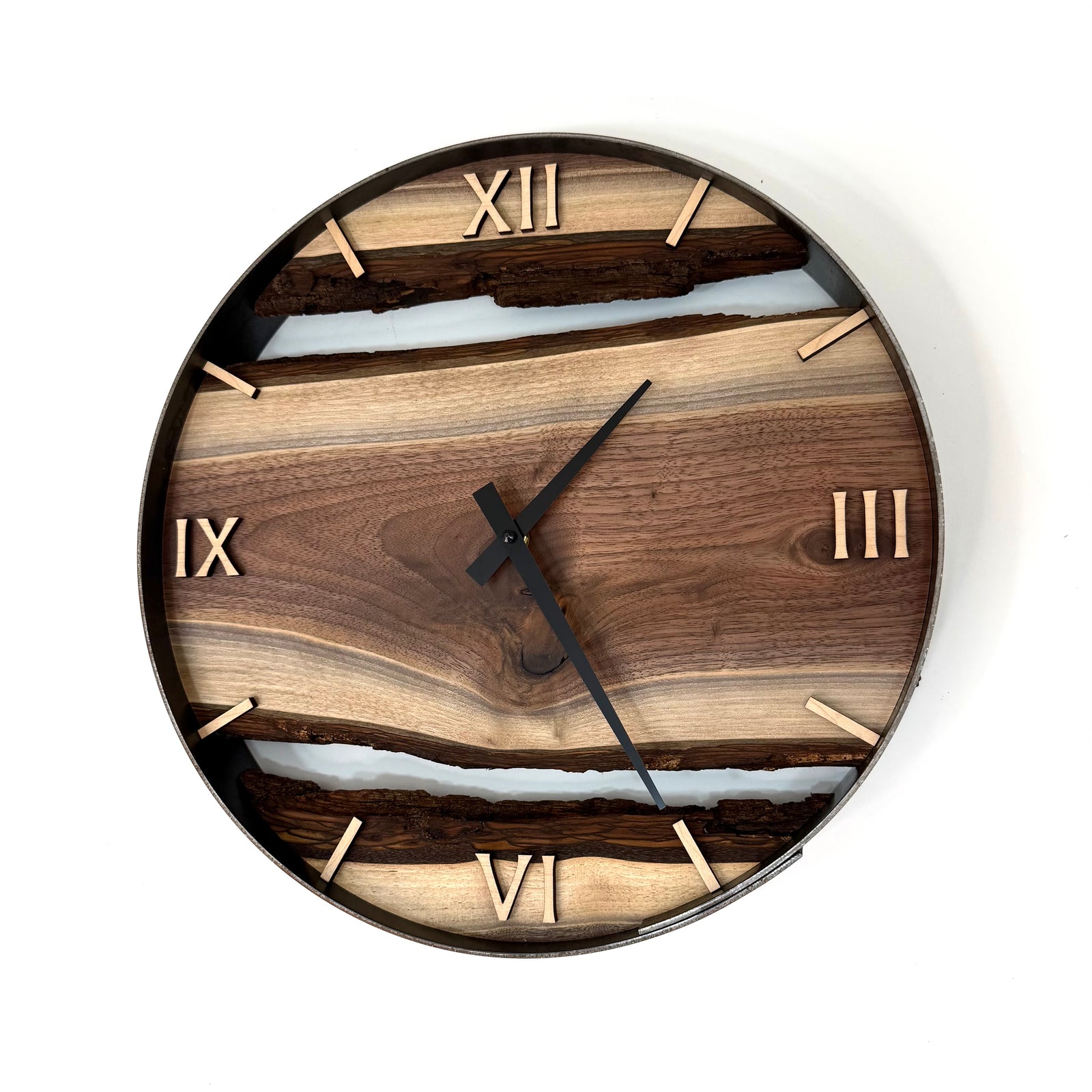 *NEW // 14” Black Walnut Live Edge Wood Wall Clock