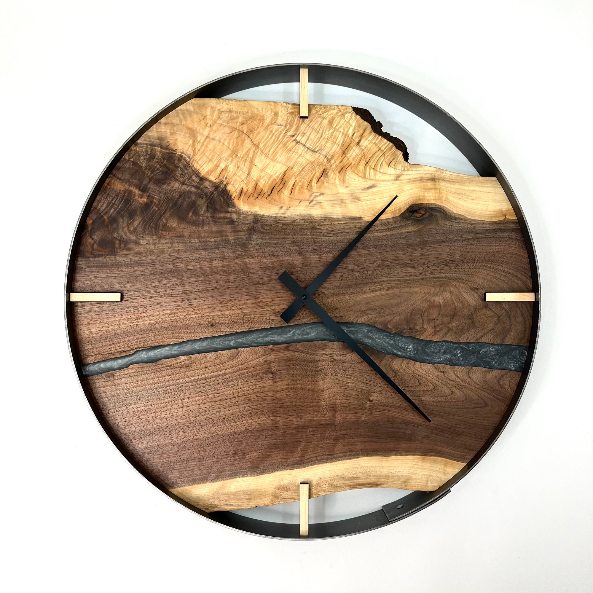 *NEW // 21” Black Walnut Live Edge Wood Clock ft. Silver Epoxy Inlay