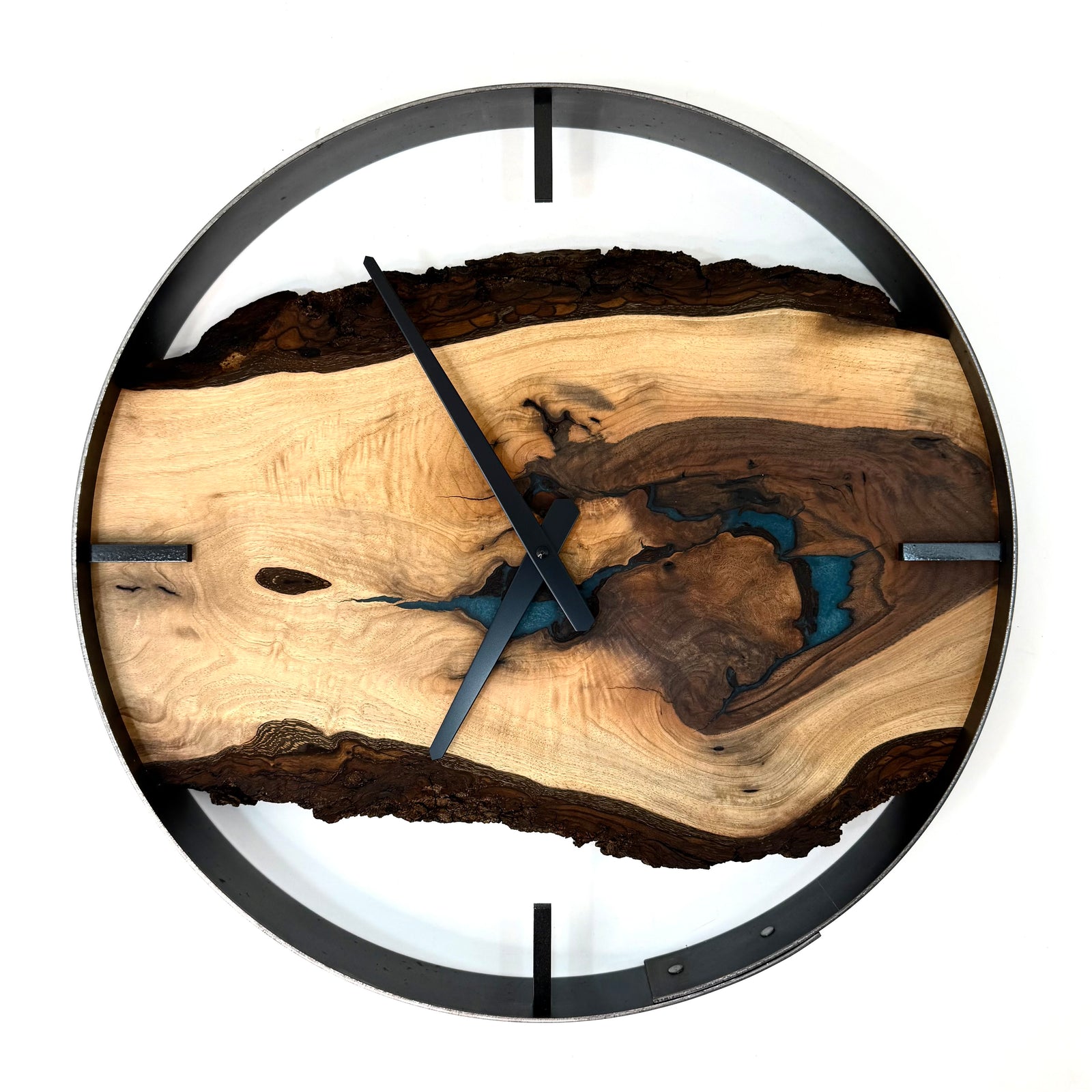 *NEW // 18” Black Walnut Live Edge Wood Wall Clock ft. Turquoise Epoxy Inlay