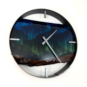 14” Northern Lights Live Edge Black Walnut Wood Wall Clock