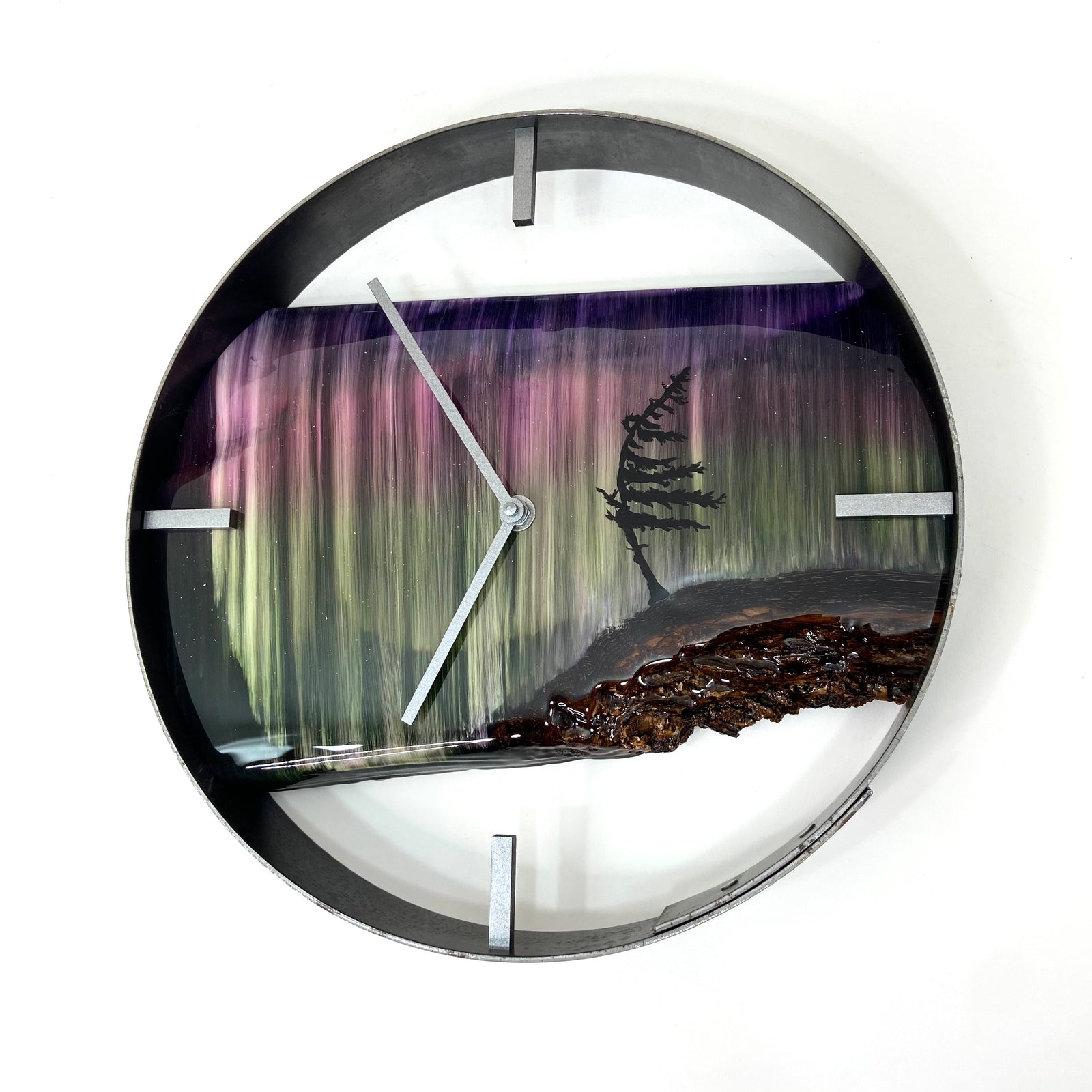 14” Northern Lights Live Edge Black Walnut Wood Wall Clock