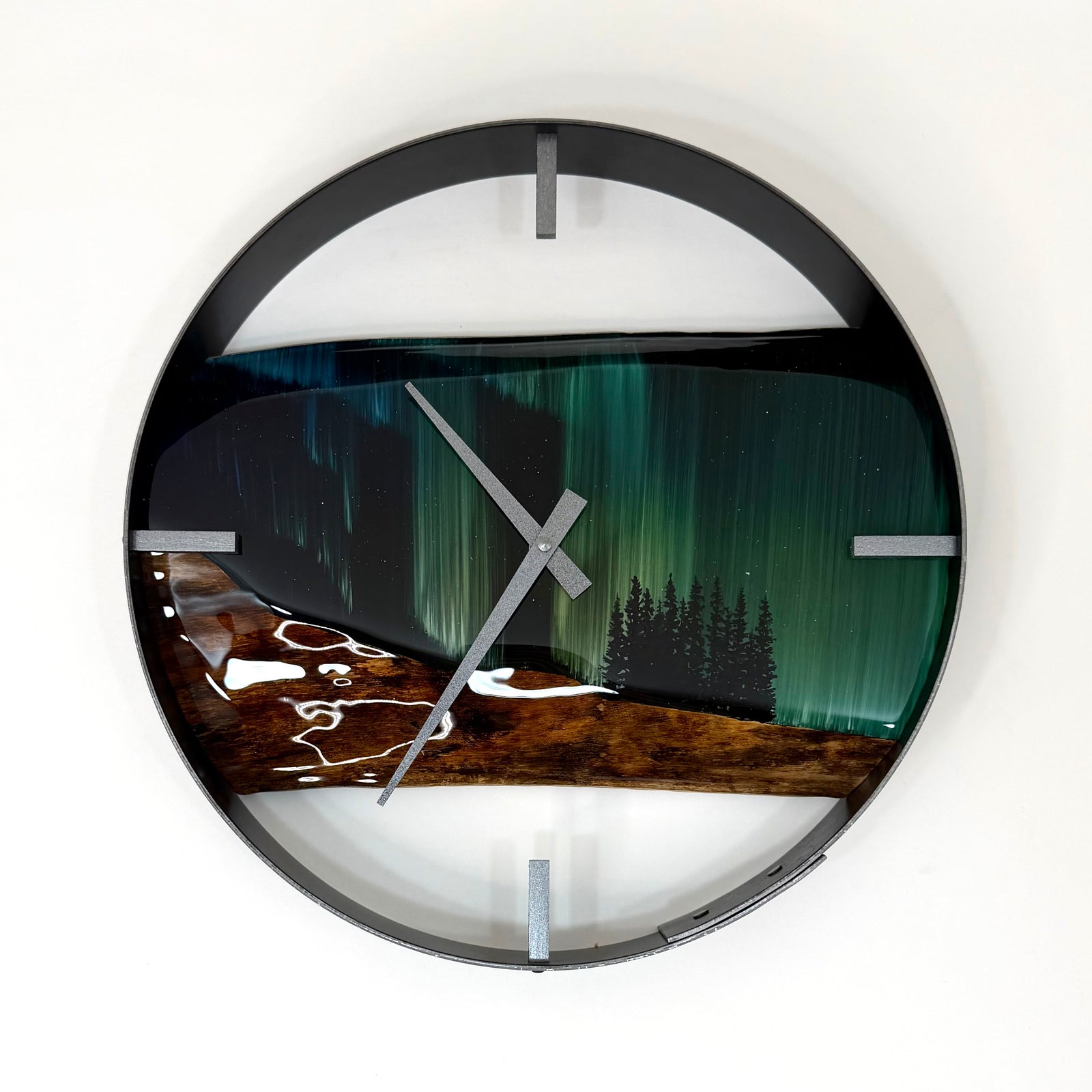 14” Northern Lights Live Edge Black Walnut Wood Wall Clock