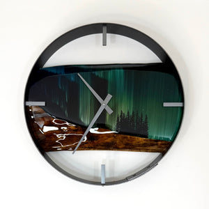 14” Northern Lights Live Edge Black Walnut Wood Wall Clock