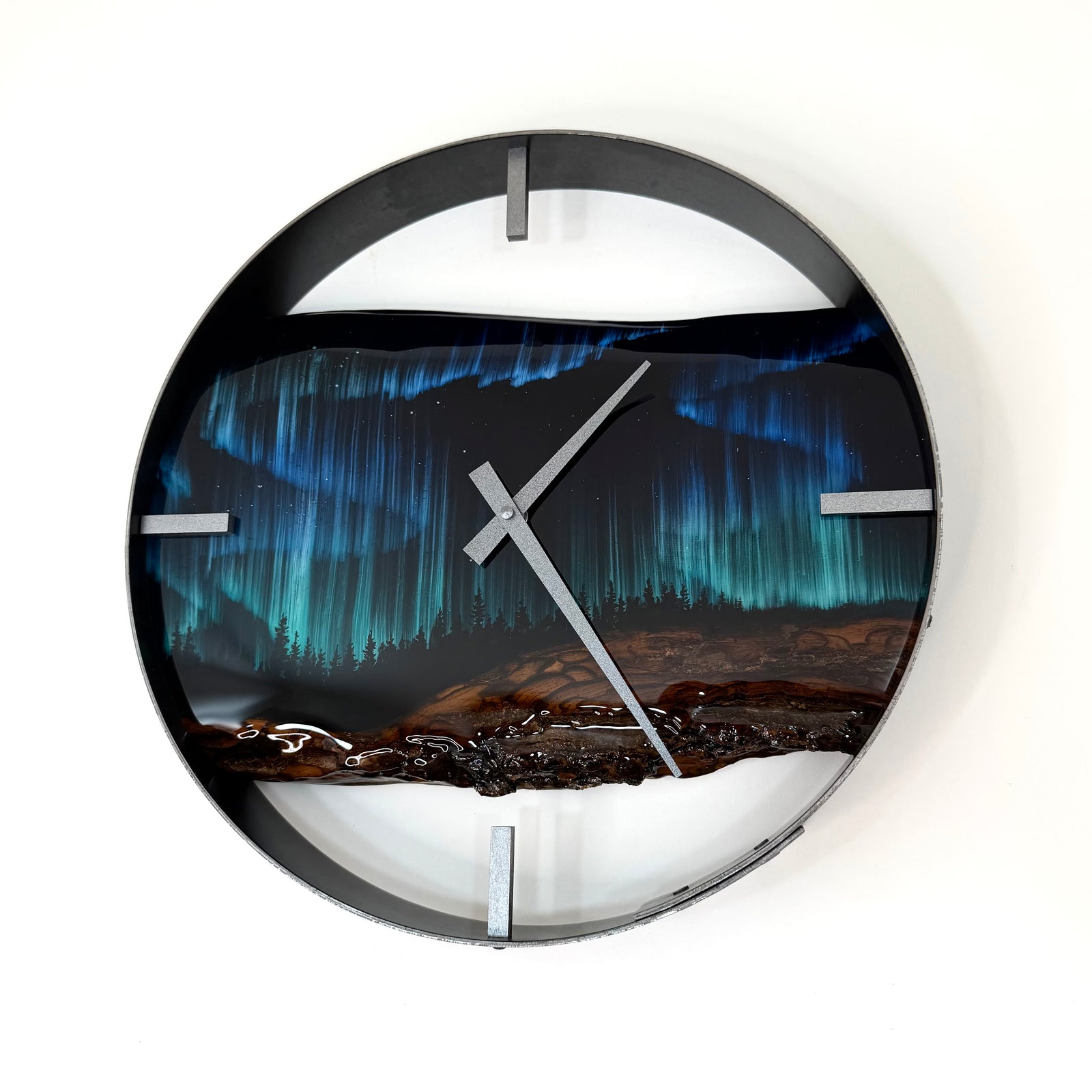 14” Northern Lights Live Edge Black Walnut Wood Wall Clock