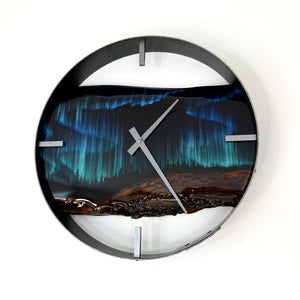 14” Northern Lights Live Edge Black Walnut Wood Wall Clock