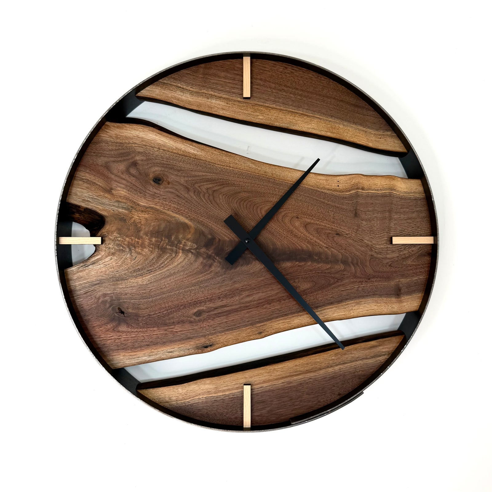18” Black Walnut Live Edge Wood Clock | Handmade Rustic Modern Wall Decor