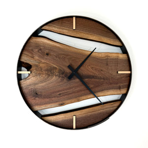 18” Black Walnut Live Edge Wood Clock | Handmade Rustic Modern Wall Decor