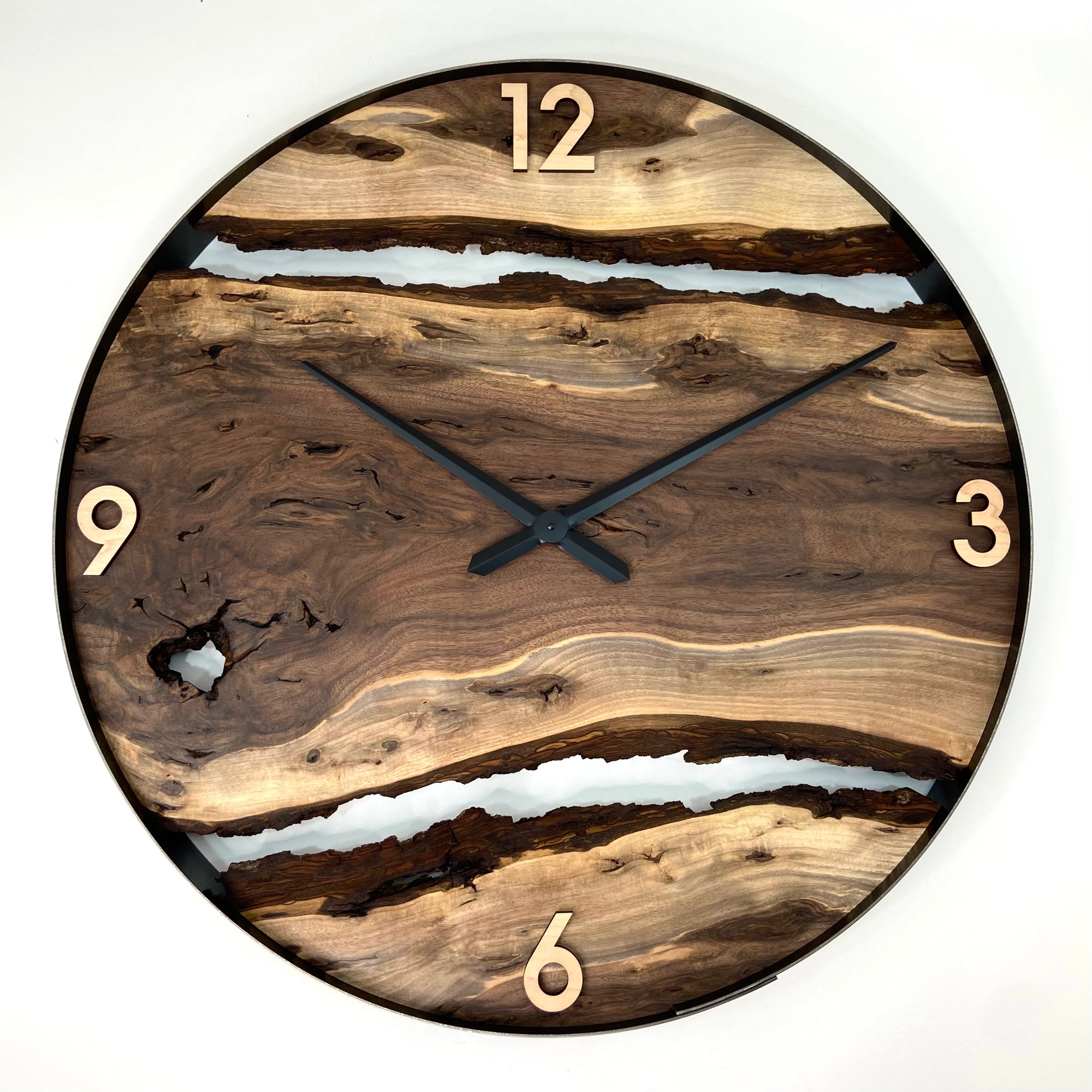 30” Black Walnut Live Edge Wood Wall Clock