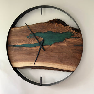 34” Walnut Live Edge Wood Clock ft. Griffins Fury Epoxy Inlay