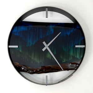 14” Northern Lights Live Edge Black Walnut Wood Wall Clock