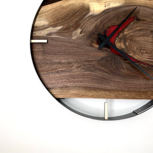 *NEW // 21” Black Walnut Live Edge Wood Clock ft. Red Epoxy Inlay