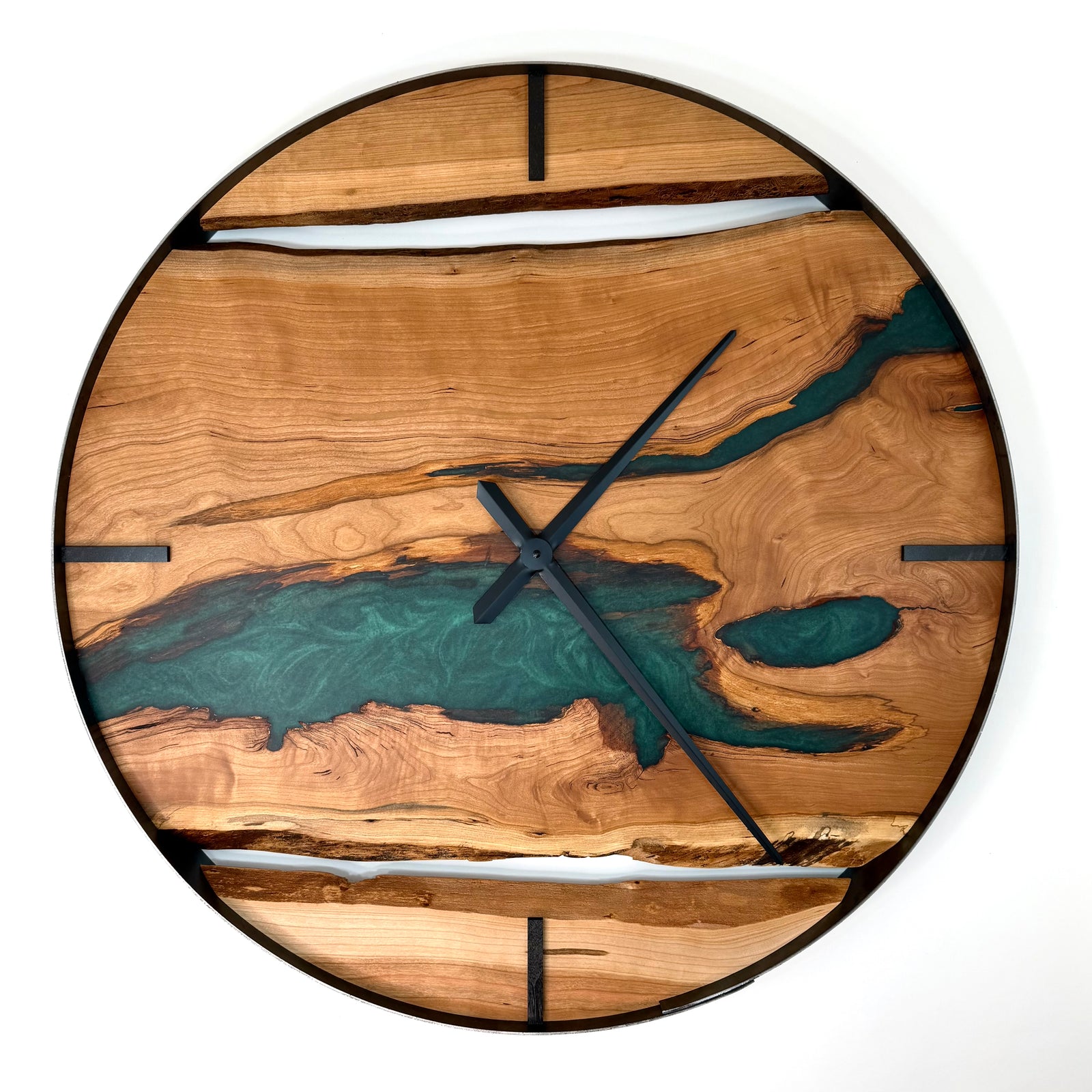 *NEW // 30” Cherry Live Edge Wood Clock ft. Green Epoxy Inlay
