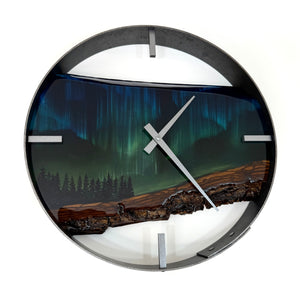 14” Northern Lights Live Edge Black Walnut Wood Wall Clock