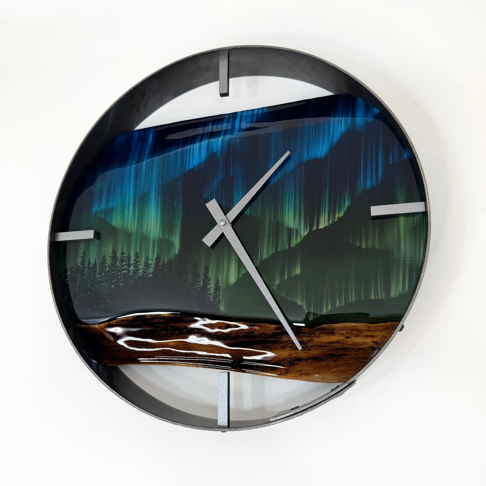 14” Northern Lights Live Edge Black Walnut Wood Wall Clock