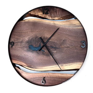 *NEW // 25” Black Walnut Live Edge Wood Clock ft. Green Epoxy Inlay