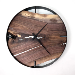 *NEW // 21” Black Walnut Live Edge Wood Clock ft. White Epoxy Inlay