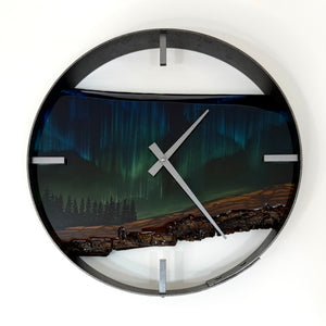 14” Northern Lights Live Edge Black Walnut Wood Wall Clock