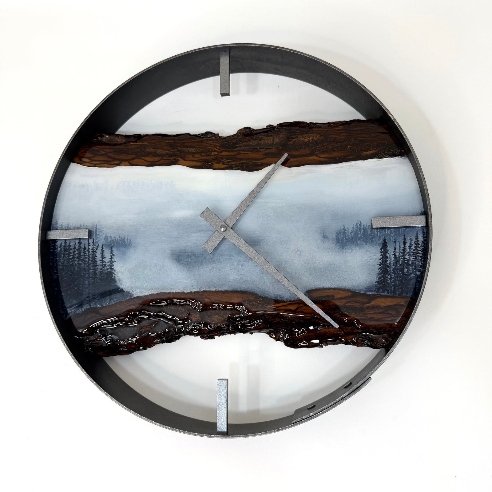*NEW // 14” Misty Forest Live Edge Black Walnut Wood Wall Clock